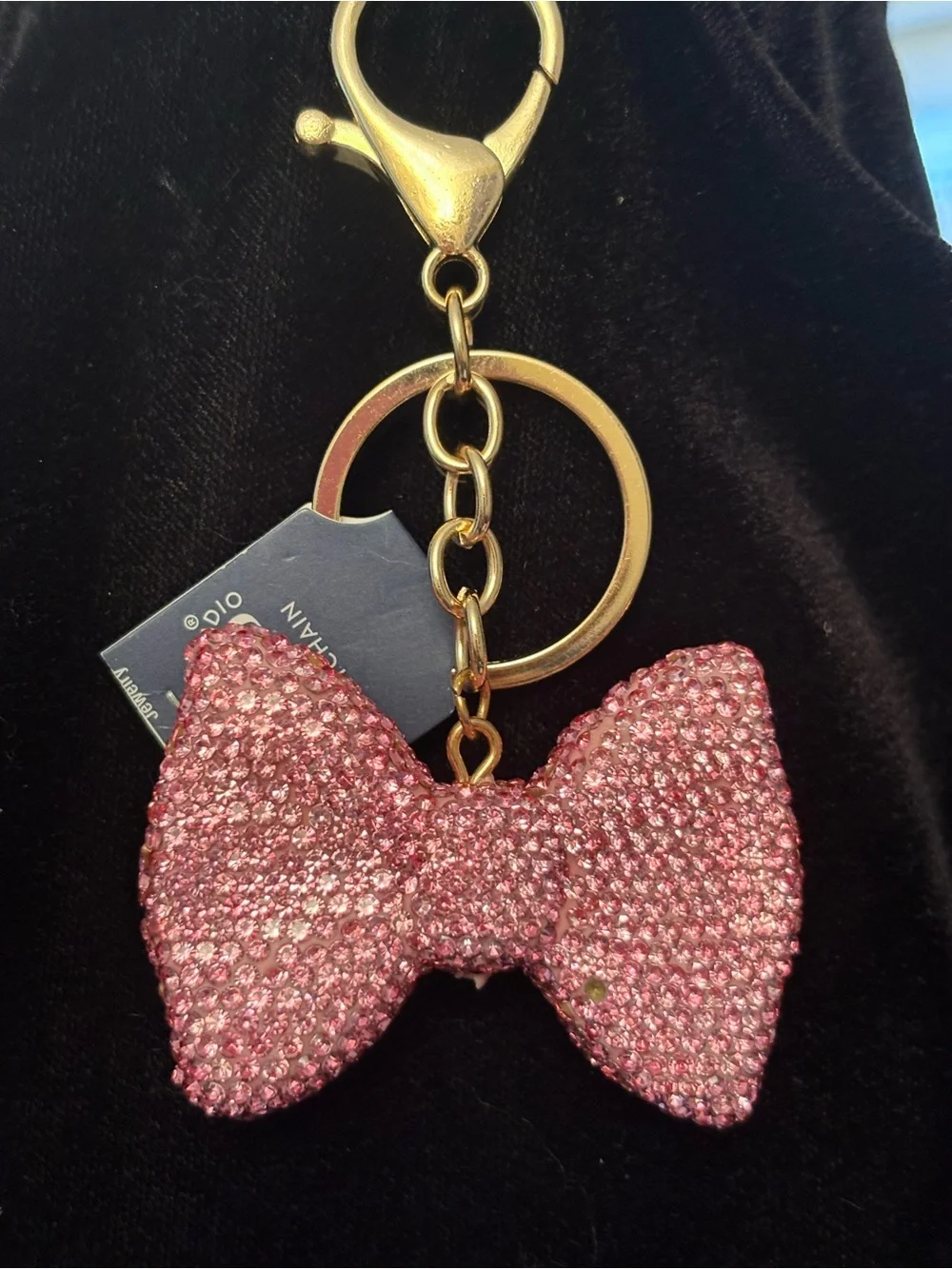 Sparkling Pink Bow Keychain Charm/Purse bling  - Gold Hardware